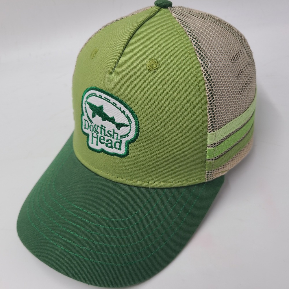 Dogfish Head Hat Snapback Trucker Mesh Green Tan Brewery Beer Logo Casual Men